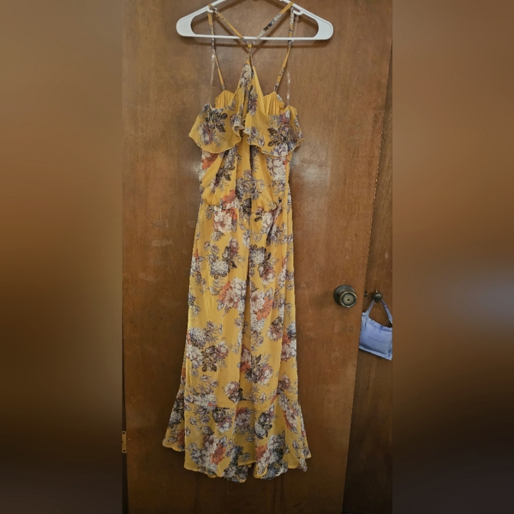 As You Wish Yellow Floral Spaghetti Strap Dress 2X
